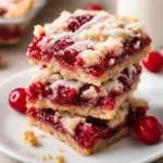 Delicious cherry pie bars topped with a crumble crust and fresh cherries