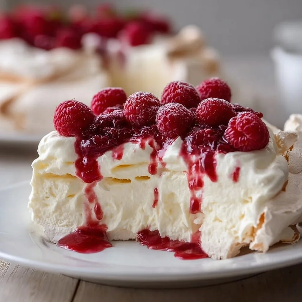 Delicious Creamy Raspberry Pavlova Pie