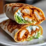 Crispy Buffalo Chicken Wraps filled with spicy chicken and fresh veggies