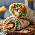 Freshly made Crispy Chicken Caesar Wraps with lettuce and parmesan