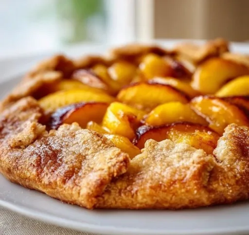 Delicious homemade easy peach galette with fresh sliced peaches