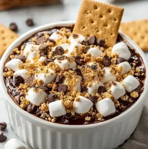 Delicious easy S'mores dip with chocolate and marshmallows