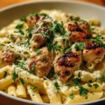 Delicious Garlic Parmesan Chicken Pasta with creamy sauce and herbs