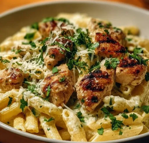 Delicious Garlic Parmesan Chicken Pasta with creamy sauce and herbs