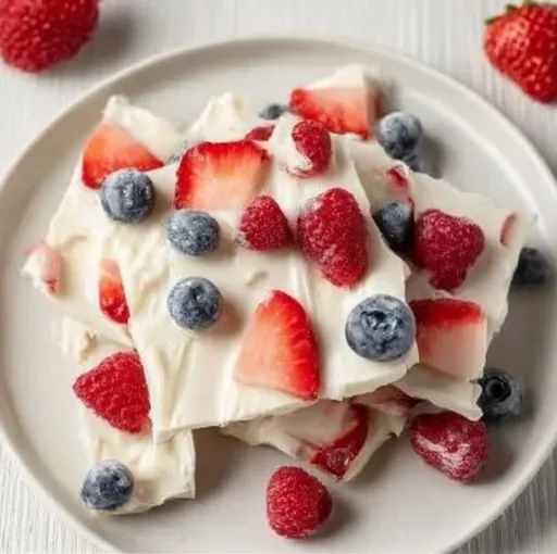 Delicious Greek Yogurt Bark topped with fresh fruits and nuts