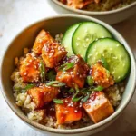 Honey Sriracha Salmon Bowls with vibrant veggies and a spicy sauce