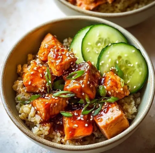 Honey Sriracha Salmon Bowls with vibrant veggies and a spicy sauce