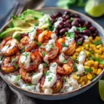Delicious Mexican shrimp bowl with fresh ingredients and vibrant colors