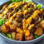 Smash burger bowl with juicy patties and fresh toppings