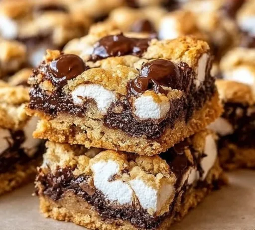 Delicious homemade S'mores Cookie Bars with chocolate and marshmallows