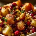 Delicious homemade Apple Cranberry Stuffing served as a side dish.