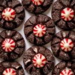 Delicious Chocolate Peppermint Blossoms cookies decorated with mint.