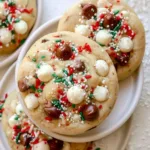 Assorted Christmas cookies decorated with icing and sprinkles on a festive plate