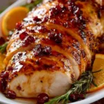 Cranberry Orange Turkey Breast served with festive garnishes