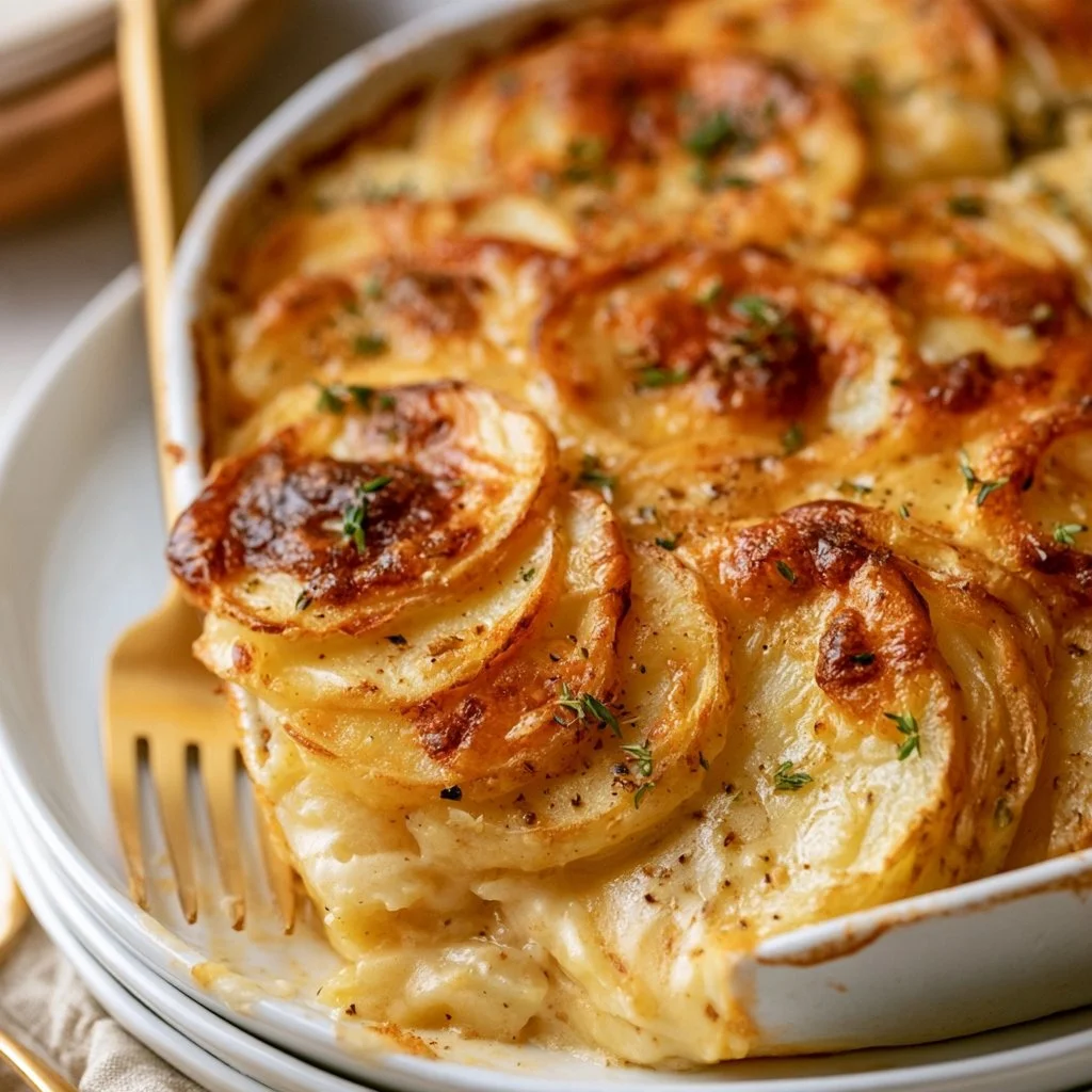 Golden Creamy Scalloped Potatoes - Thanksgiving Side Dish Recipe