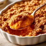Delicious homemade sweet potato casserole topped with marshmallows and pecans